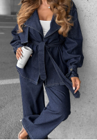 džínsový Súprava krótki trencz i Nohavice wide leg Autumn Edit tmavomodrý