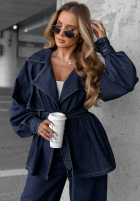 džínsový Súprava krótki trencz i Nohavice wide leg Autumn Edit tmavomodrý