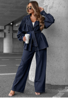 džínsový Súprava krótki trencz i Nohavice wide leg Autumn Edit tmavomodrý