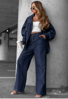 džínsový Súprava krótki trencz i Nohavice wide leg Autumn Edit tmavomodrý