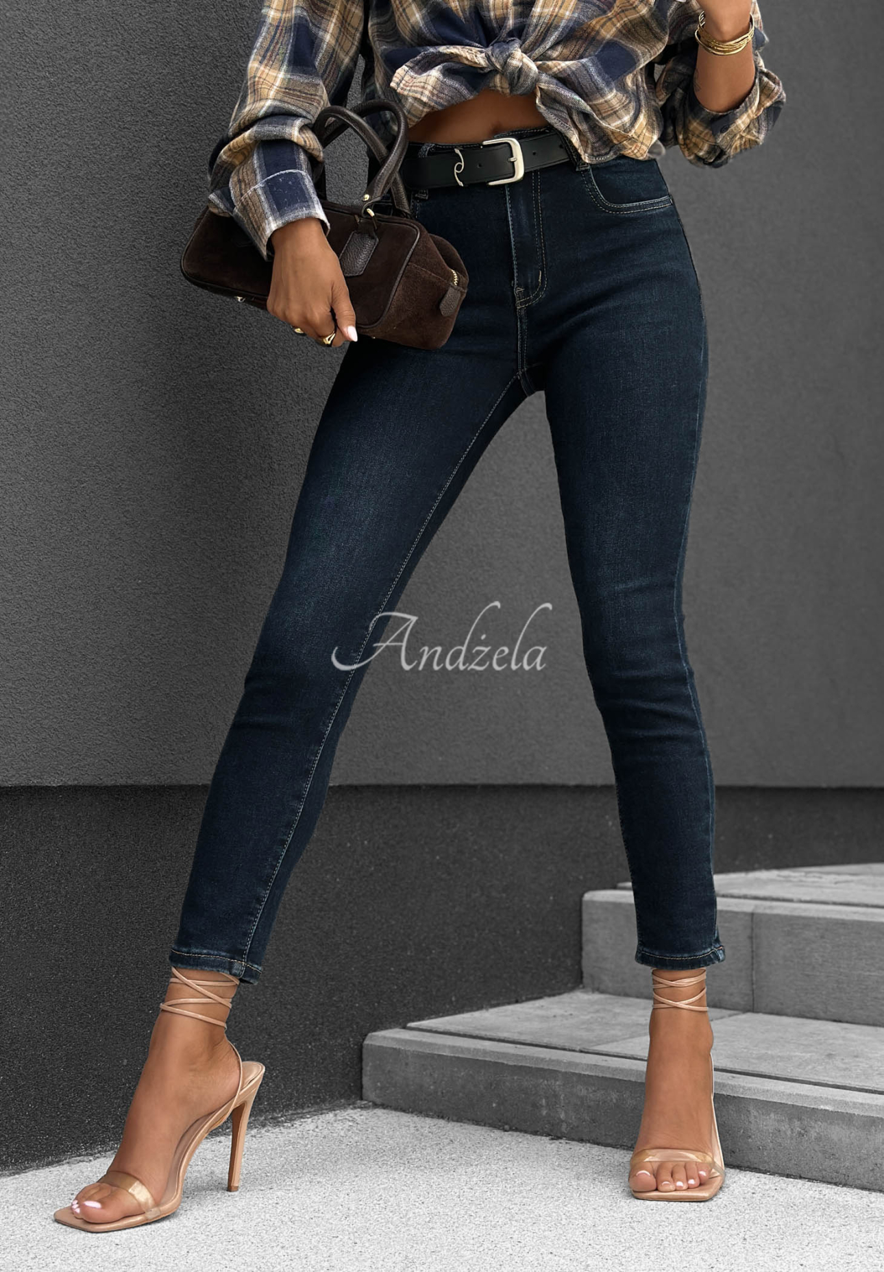Džínsy skinny s opaskom Feel Better tmavomodré