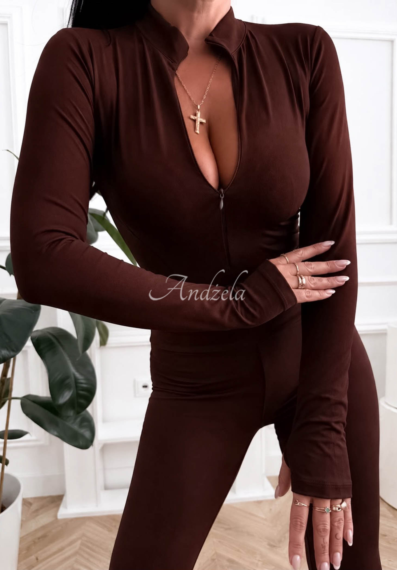 Viskózové body so zapínaním na zips Midnight Talk čokoládové