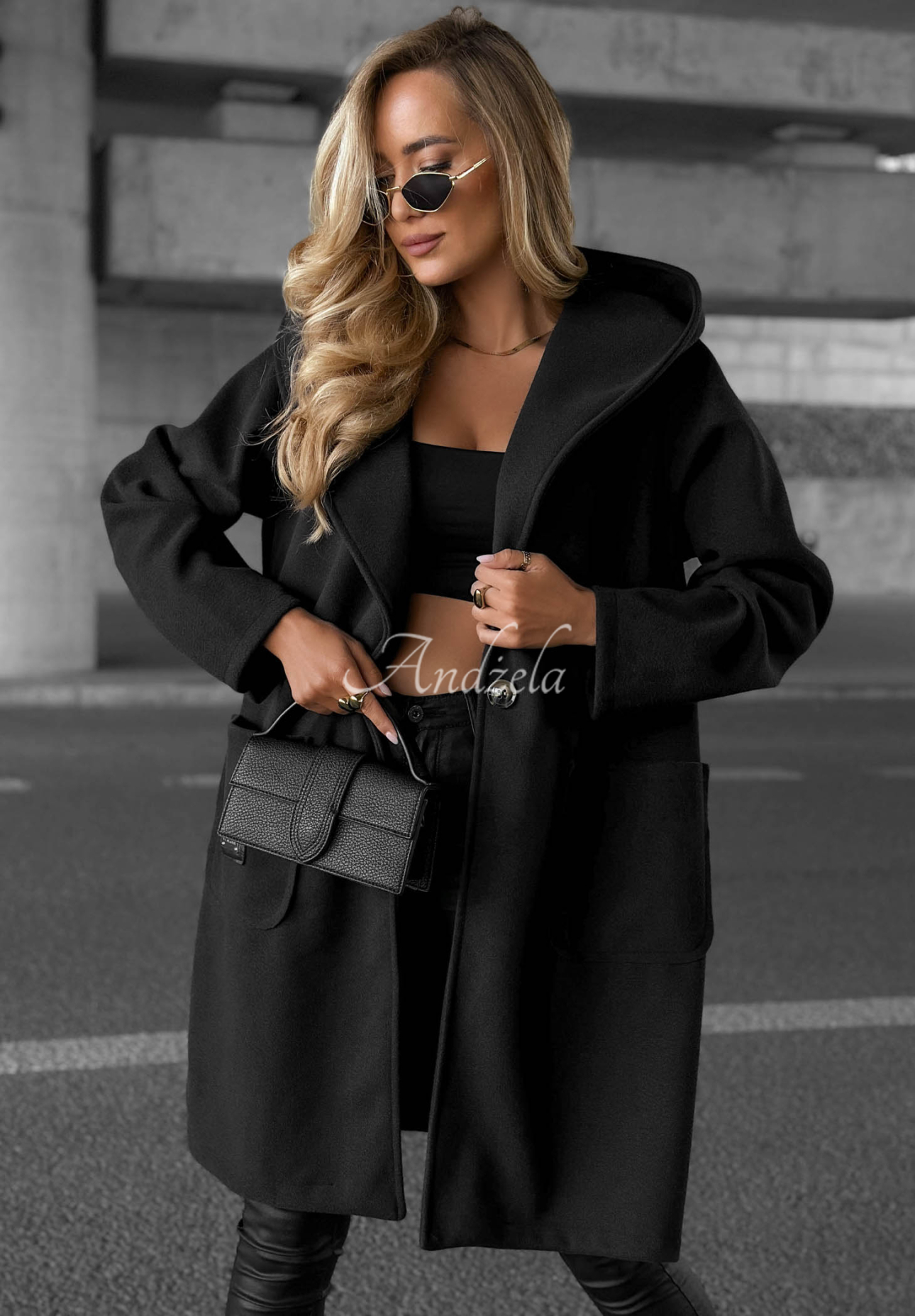 Dlhý kabát oversize s kapucňou Autumn Coat čierne
