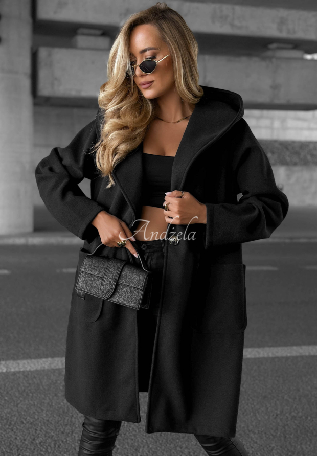 Dlh&yacute; kab&aacute;t oversize s kapucňou Autumn Coat čierne