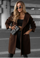 Dlhý Kabát oversize s kapucňou Autumn Coat čokoládový