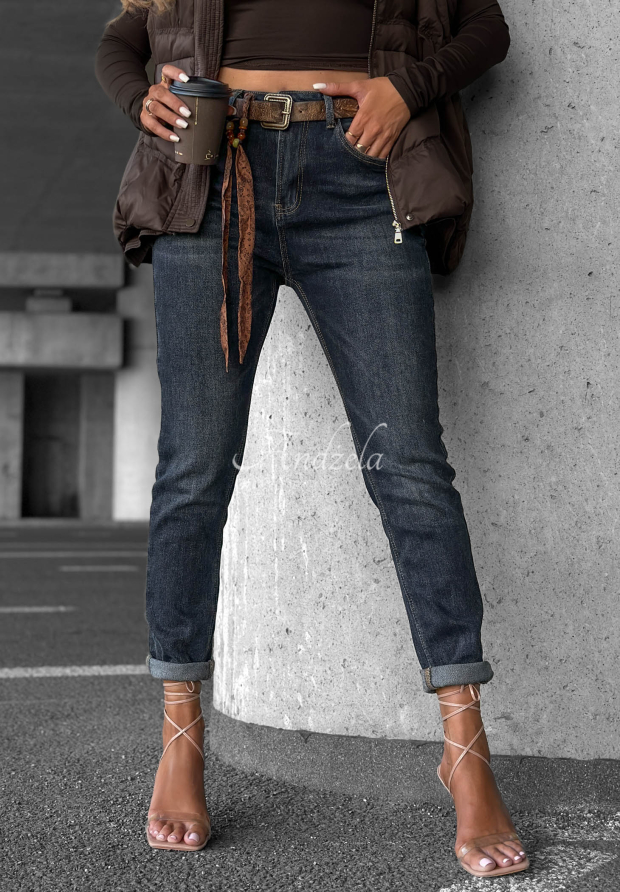 Dž&iacute;nsy skinny s opaskom Just For Fun tmavomodr&eacute;