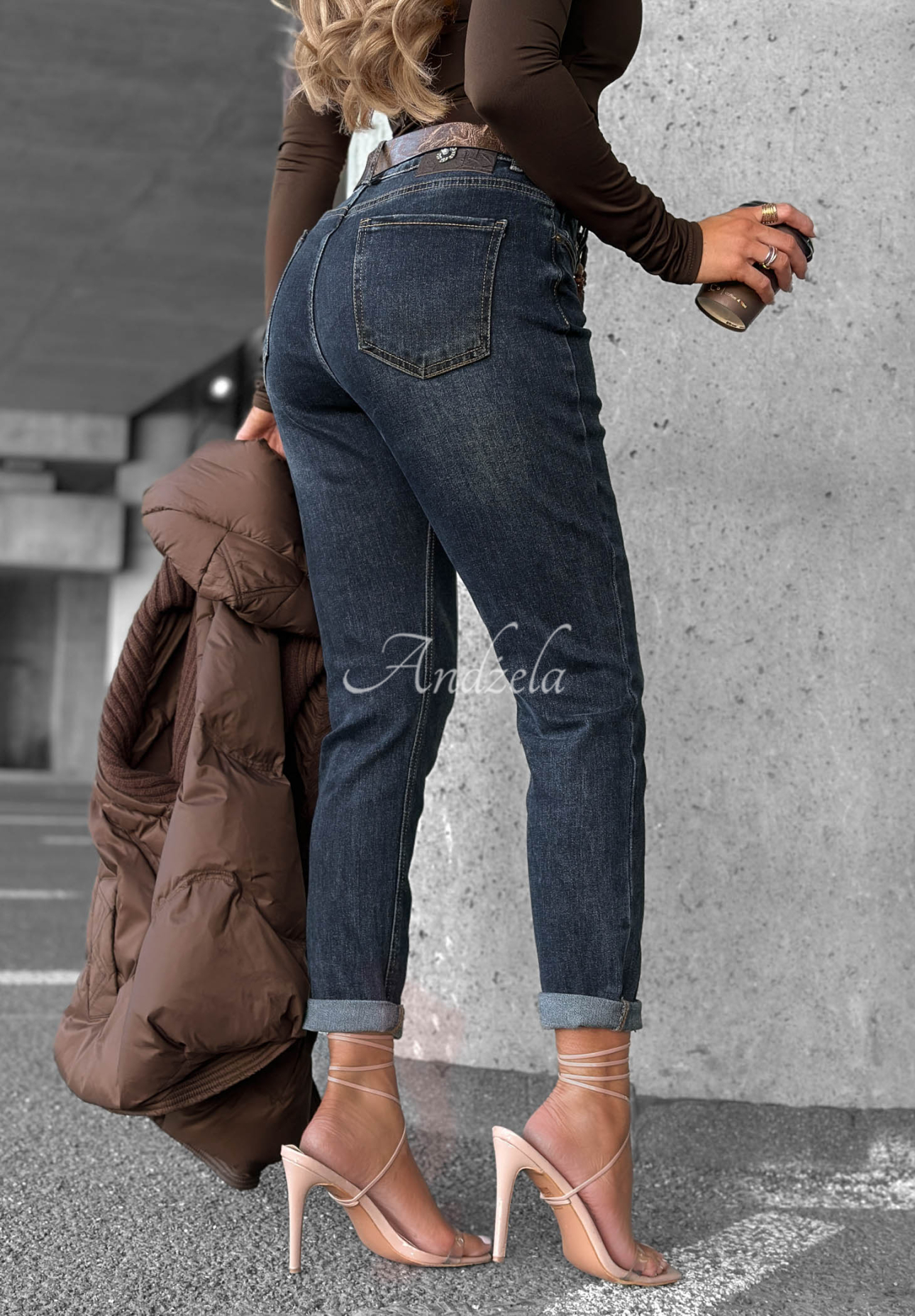 Džínsy skinny s opaskom Just For Fun tmavomodré