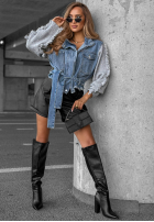 Krátka džínsová Bunda z dzianinowymi rękawami Gloomy Mood niebiesko-Sivá