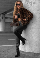 Krátka Bunda futerko w panterkę Cozy Leopard čierna