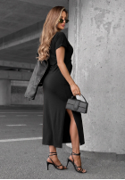 Šaty midi z wiązaniem i rozcięciem Lady Perfection čokoládová