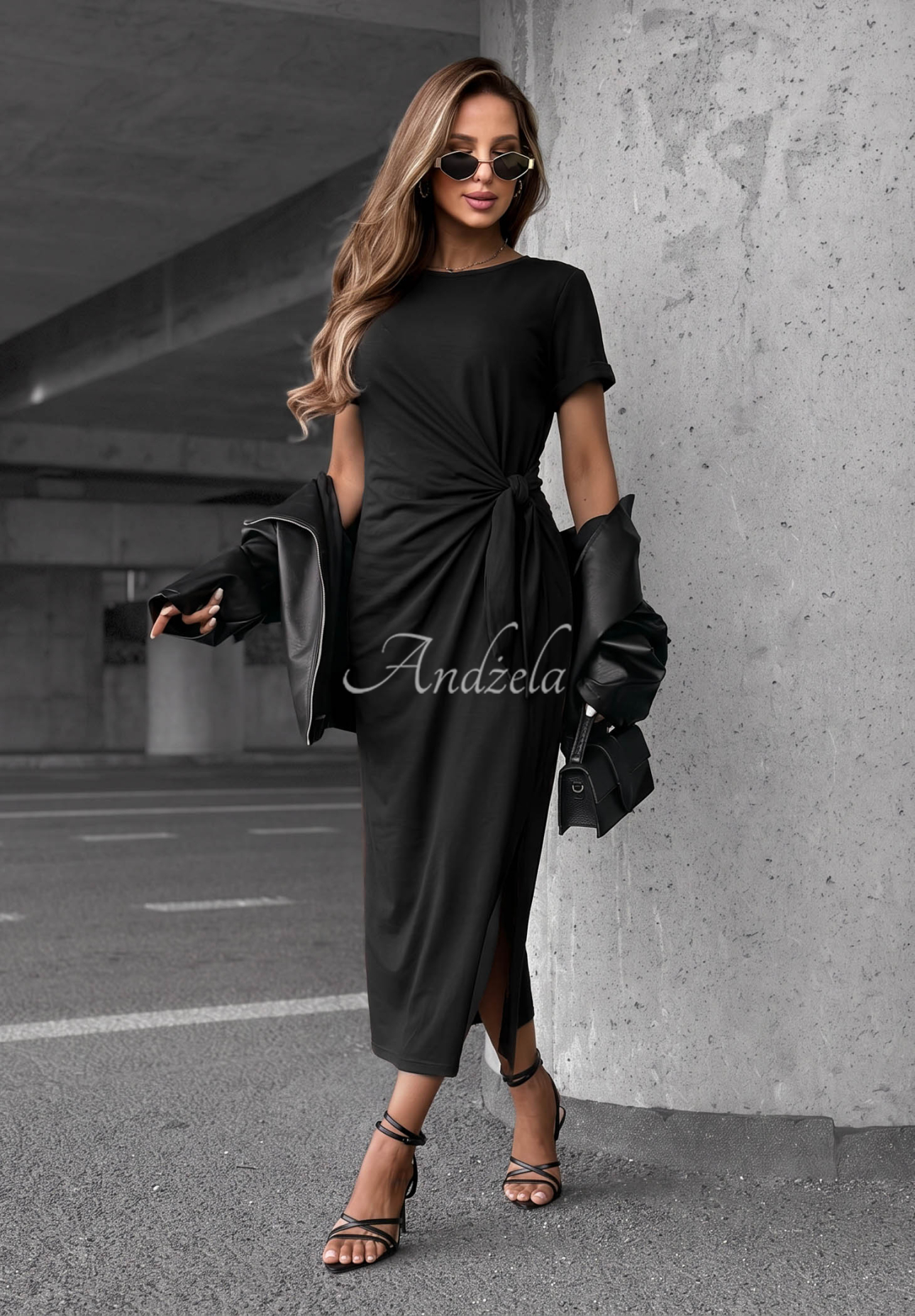 Bavlnené šaty s viazaním Lady Perfection čierna