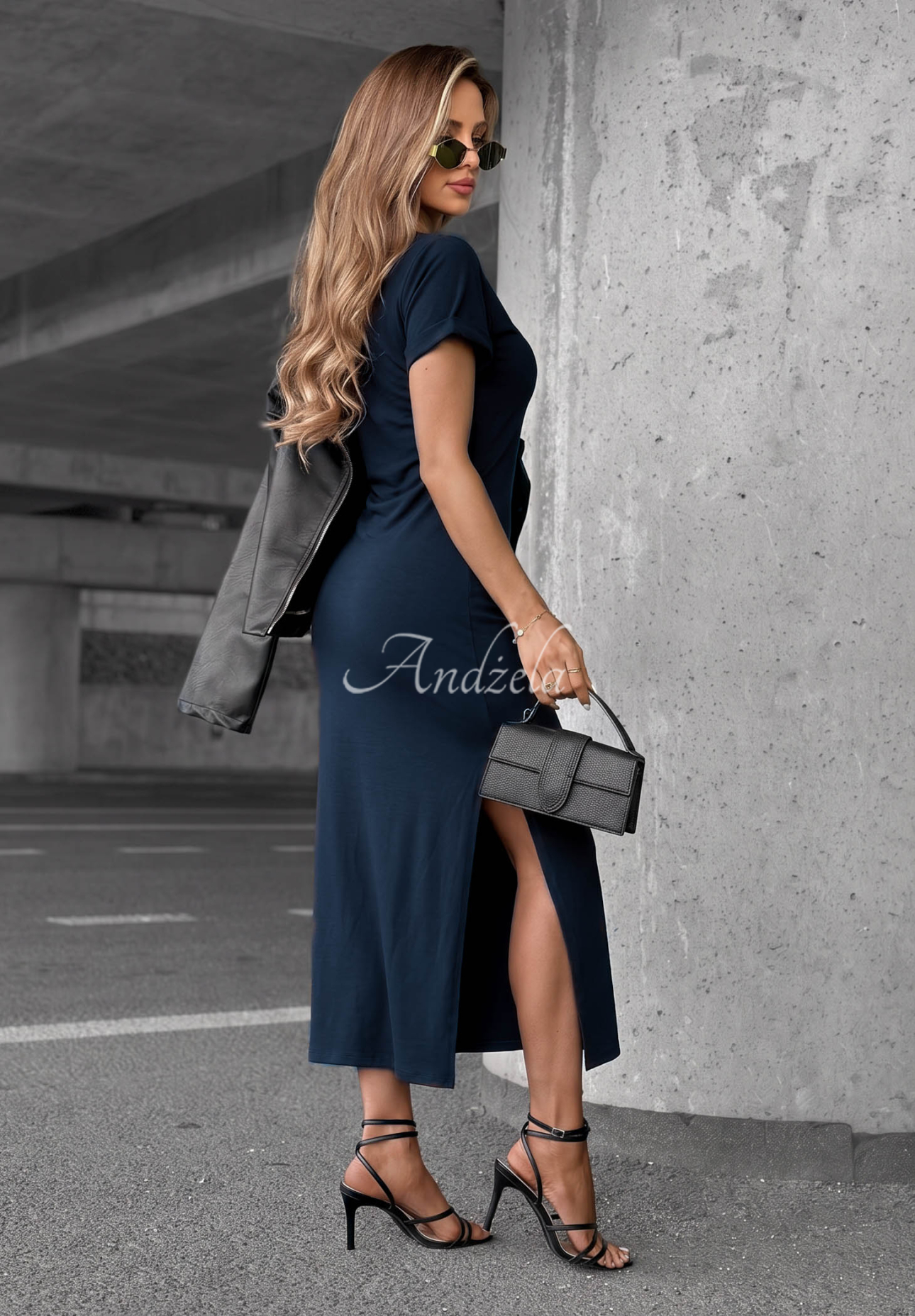 Bavlnené šaty s viazaním Lady Perfection tmavomodrá
