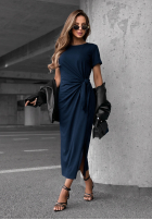 Šaty midi z wiązaniem i rozcięciem Lady Perfection čokoládová