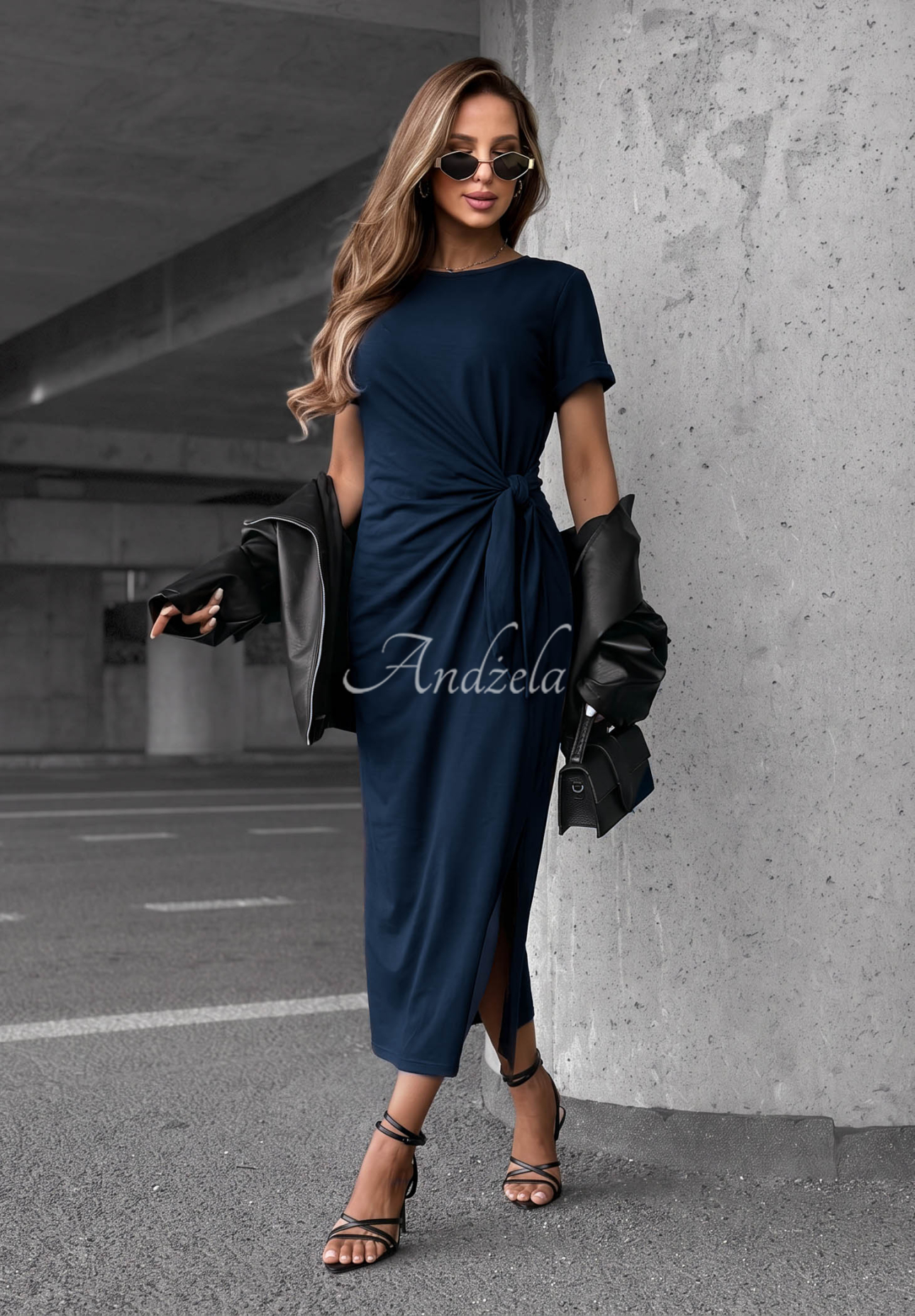 Bavlnené šaty s viazaním Lady Perfection tmavomodrá