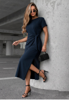 Šaty midi z wiązaniem i rozcięciem Lady Perfection čokoládová