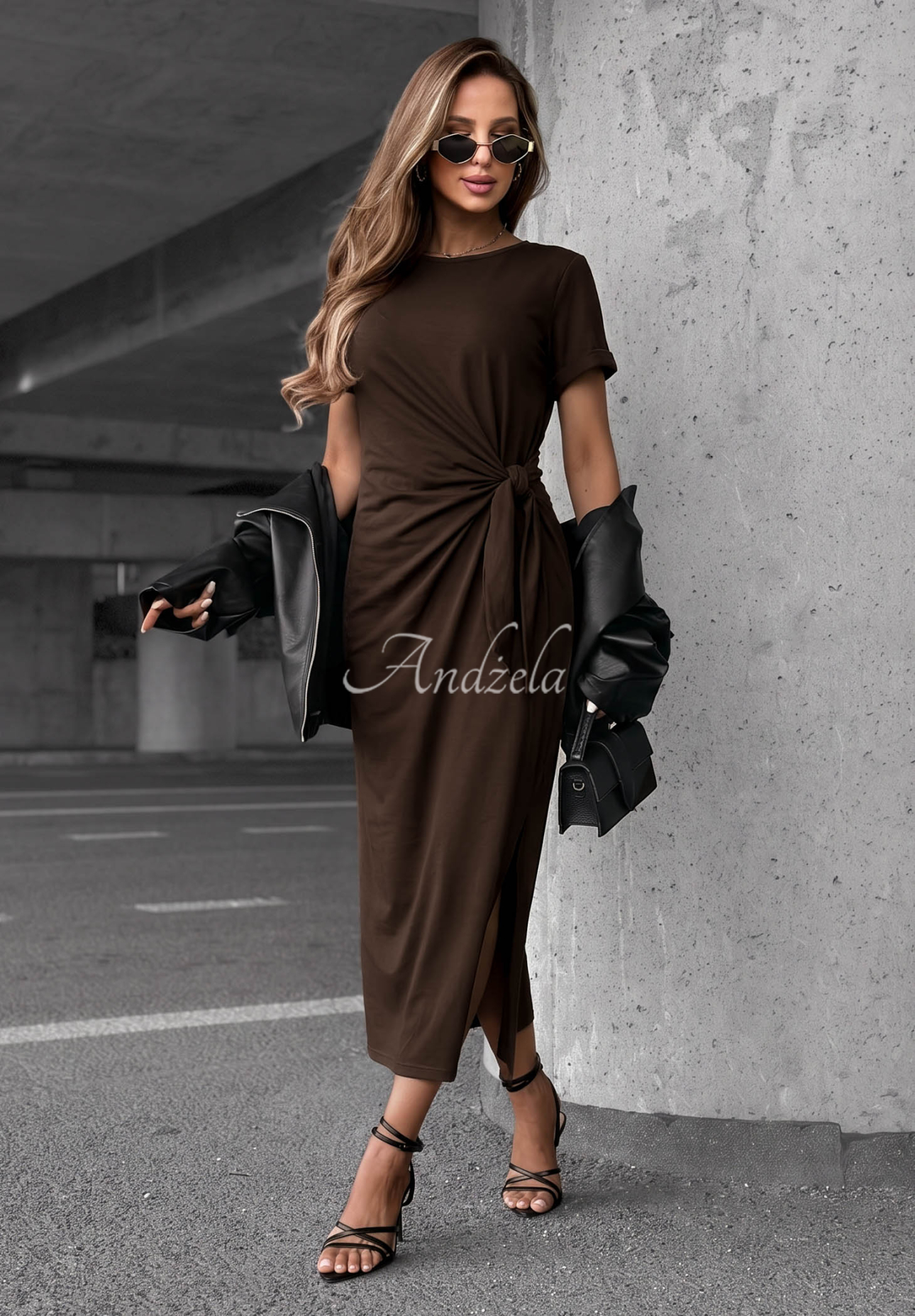 Bavlnené šaty s viazaním Lady Perfection čokoládová
