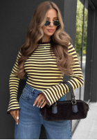 Blúzka w paski z szerokimi rękawami Stripe Touch béžovo-čokoládová