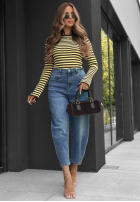 Blúzka w paski z szerokimi rękawami Stripe Touch béžovo-čokoládová