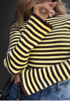 Blúzka w paski z szerokimi rękawami Stripe Touch béžovo-čokoládová