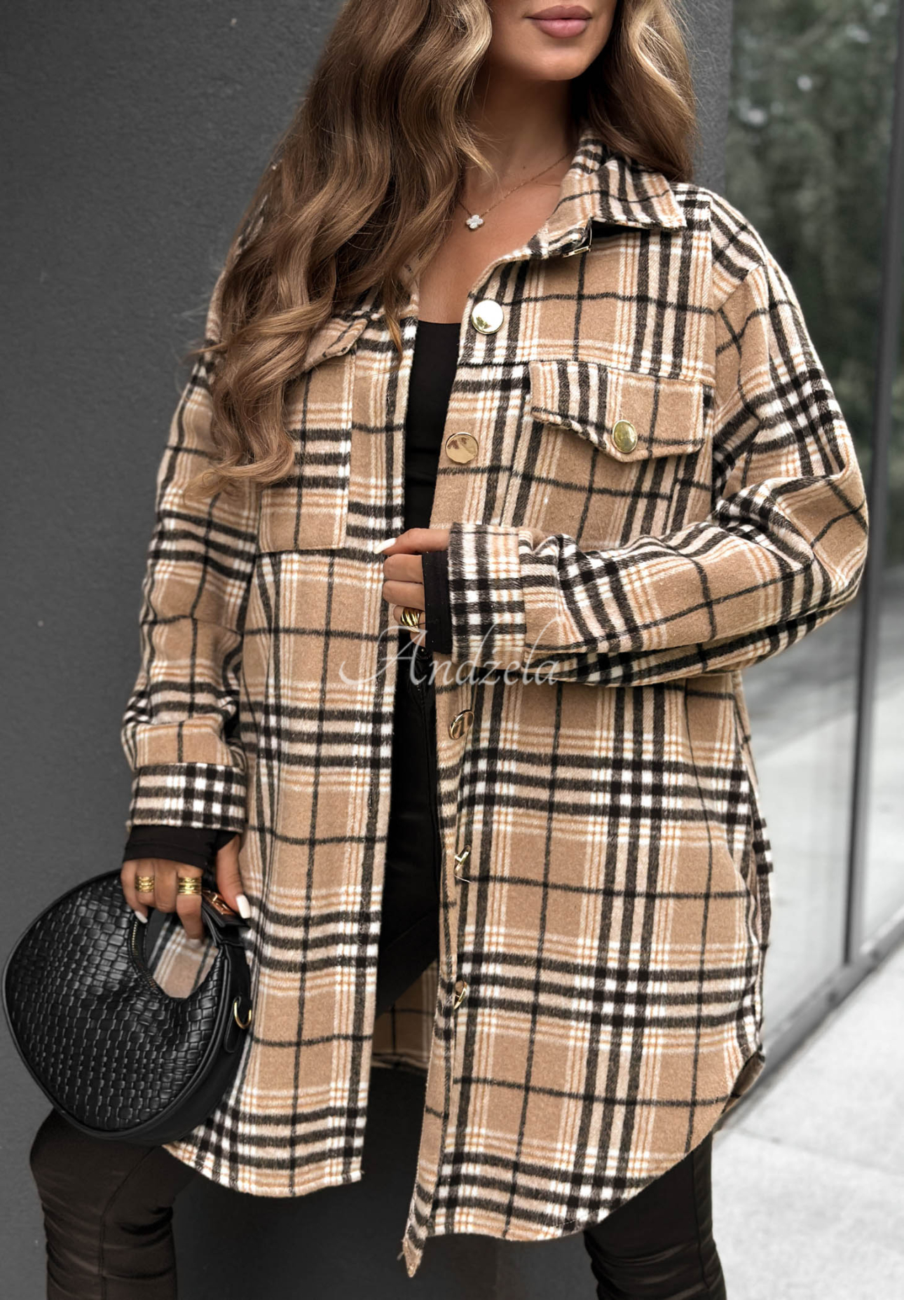 Dlhá vrchná košeľa károvaná  Autumn Bear ťavia