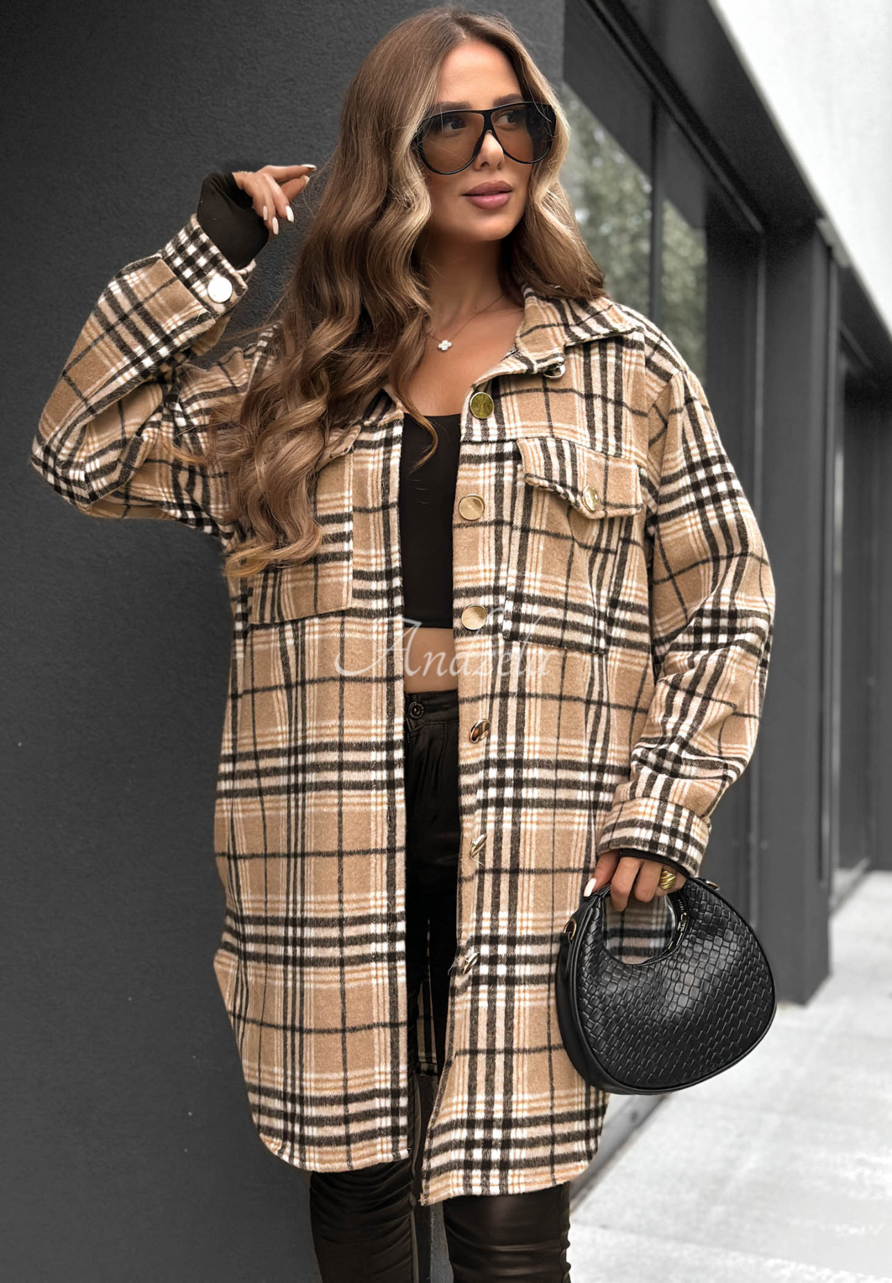 Dlhá vrchná košeľa károvaná  Autumn Bear ťavia
