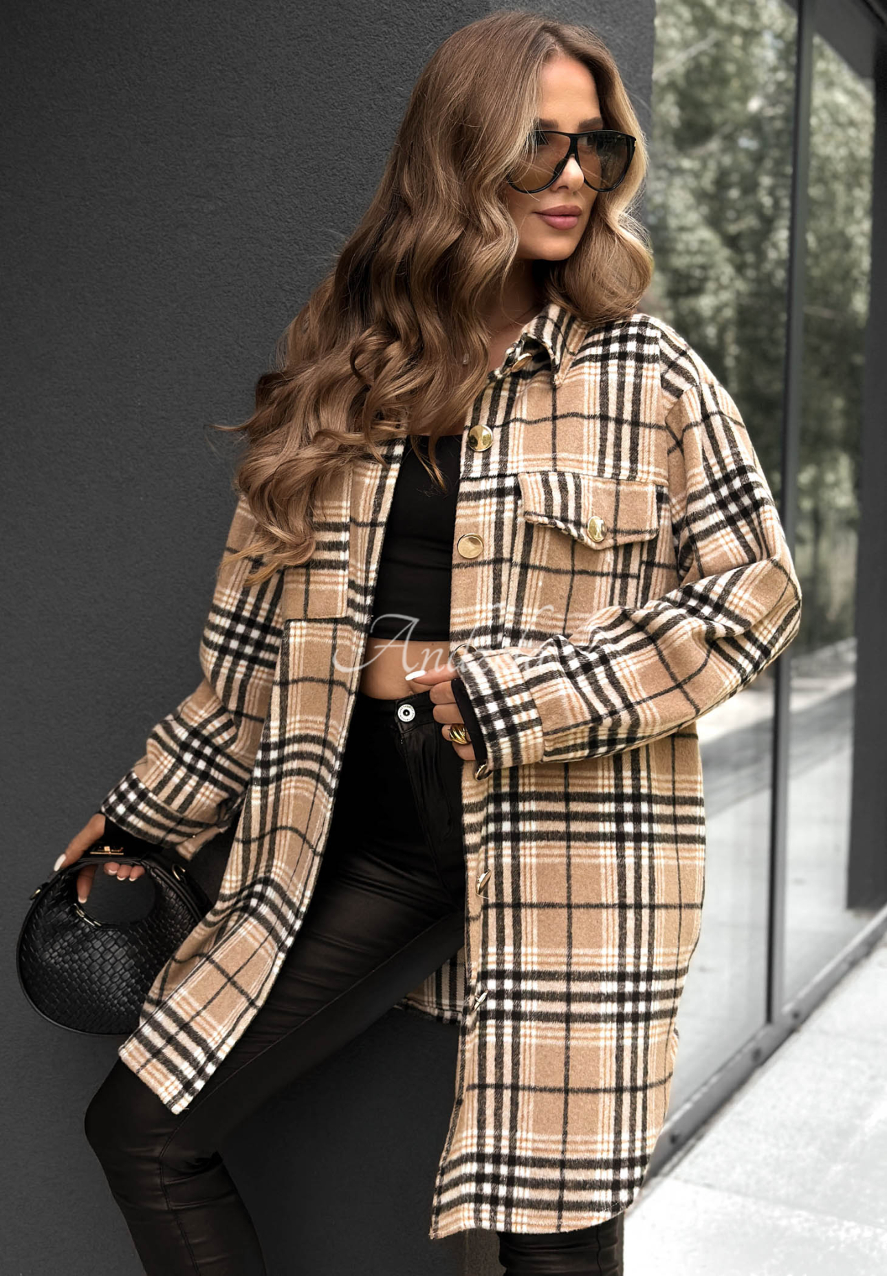 Dlhá vrchná košeľa károvaná  Autumn Bear ťavia