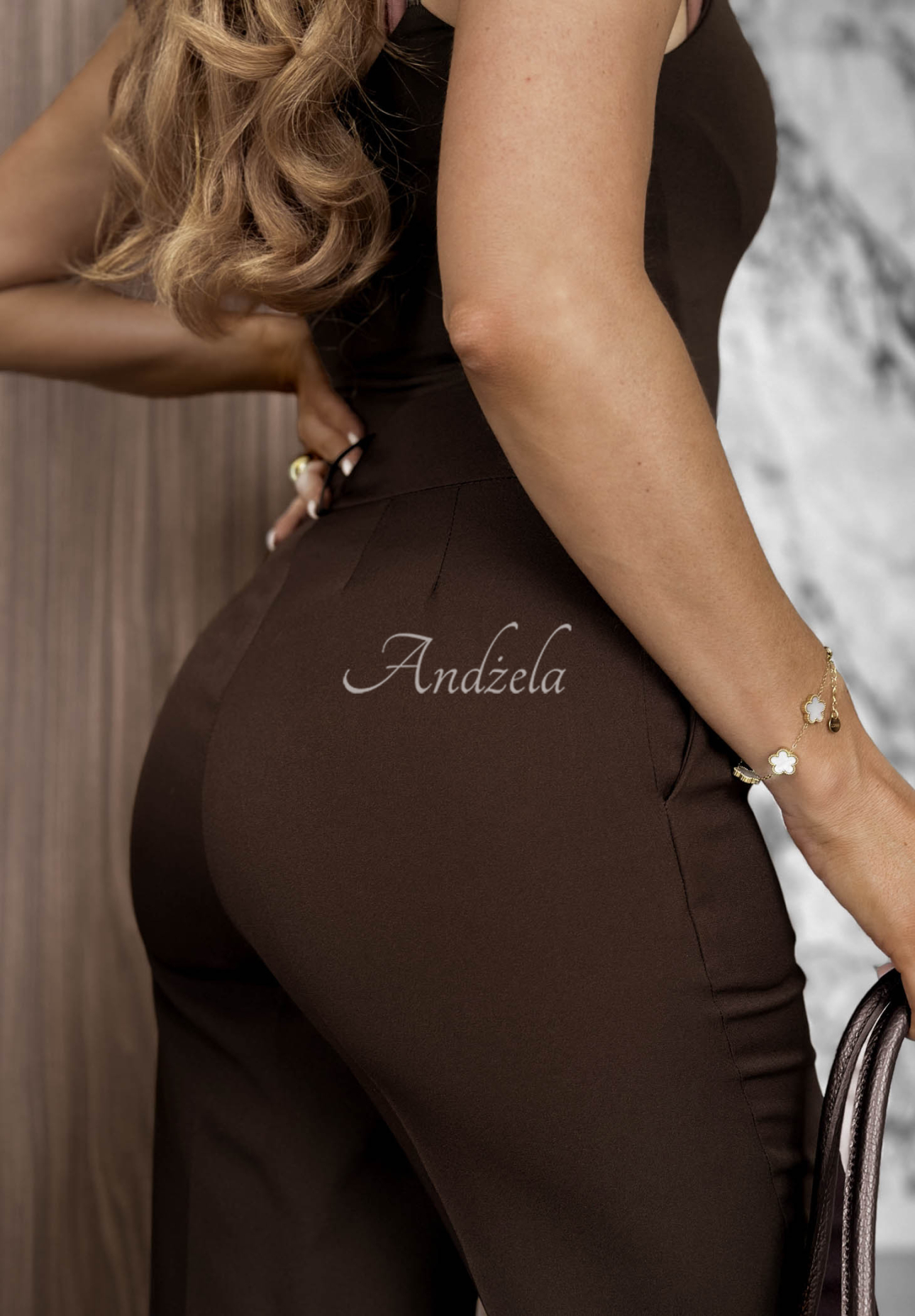 Elegantné nohavice wide leg z viskózy Perfect Timing tmavě čokoládové