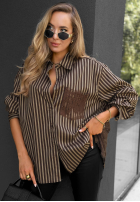 Košeľa oversize w paski Stripe Charm béžovo-čokoládová
