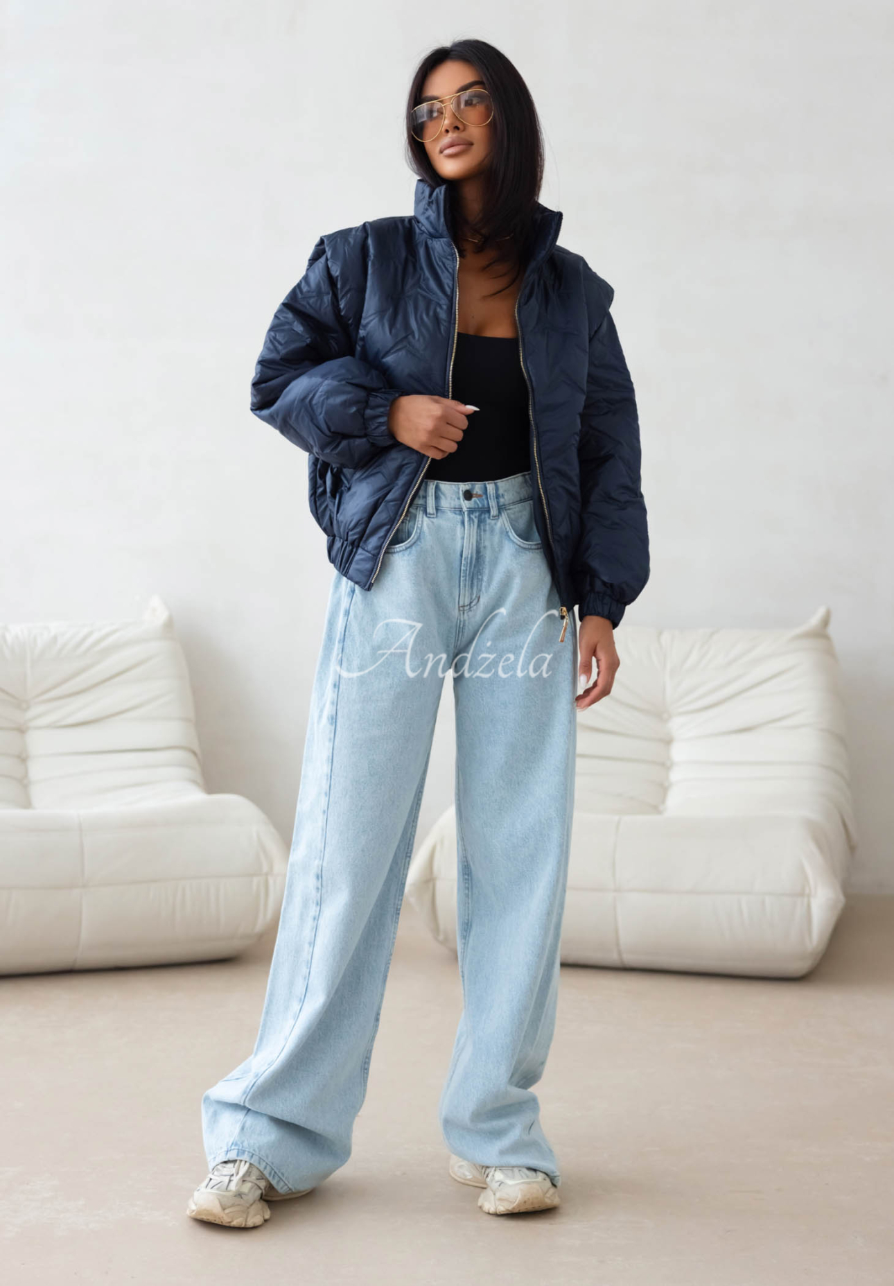 Krátka prešívaná bomber bunda Drizzle Days tmavomodrá