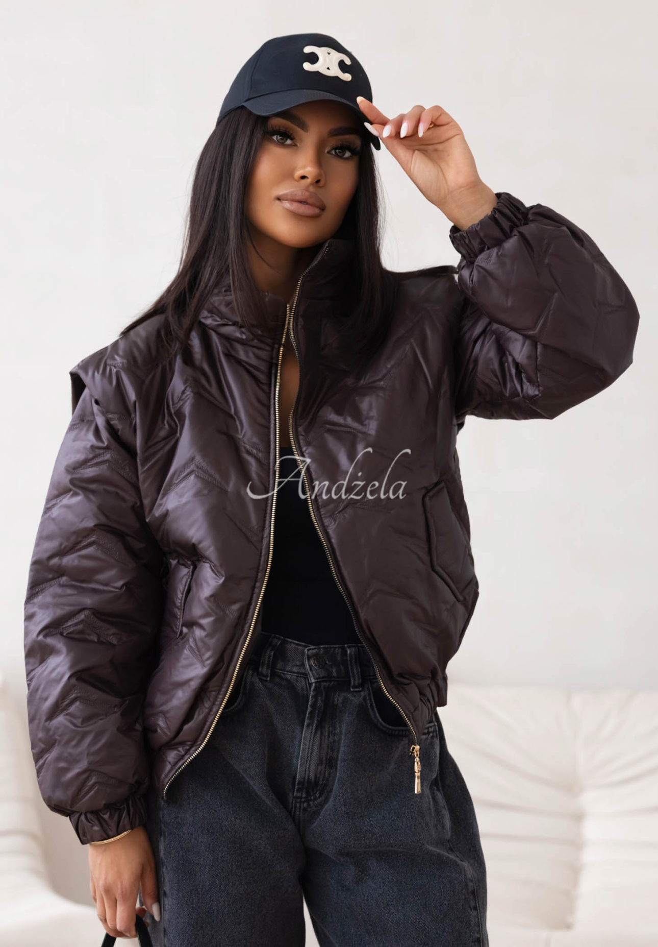 Krátka prešívaná bomber bunda Drizzle Days čokoládová