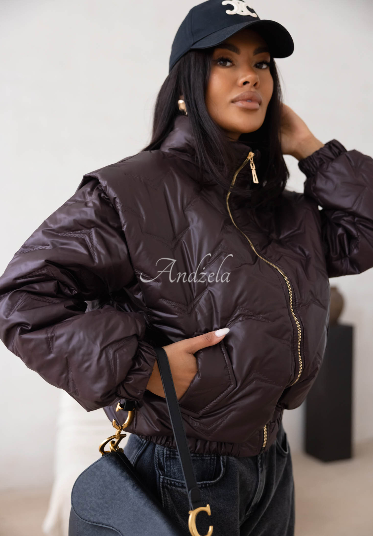 Krátka prešívaná bomber bunda Drizzle Days čokoládová