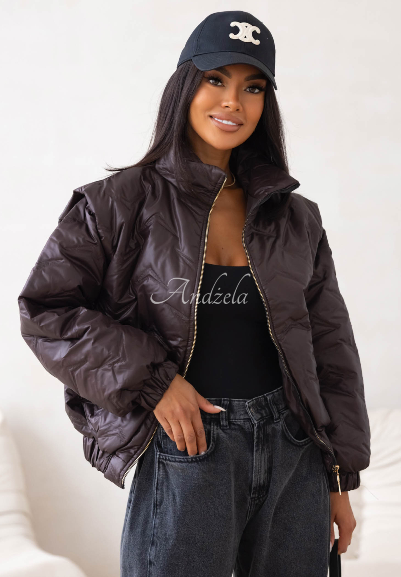 Krátka prešívaná bomber bunda Drizzle Days čokoládová