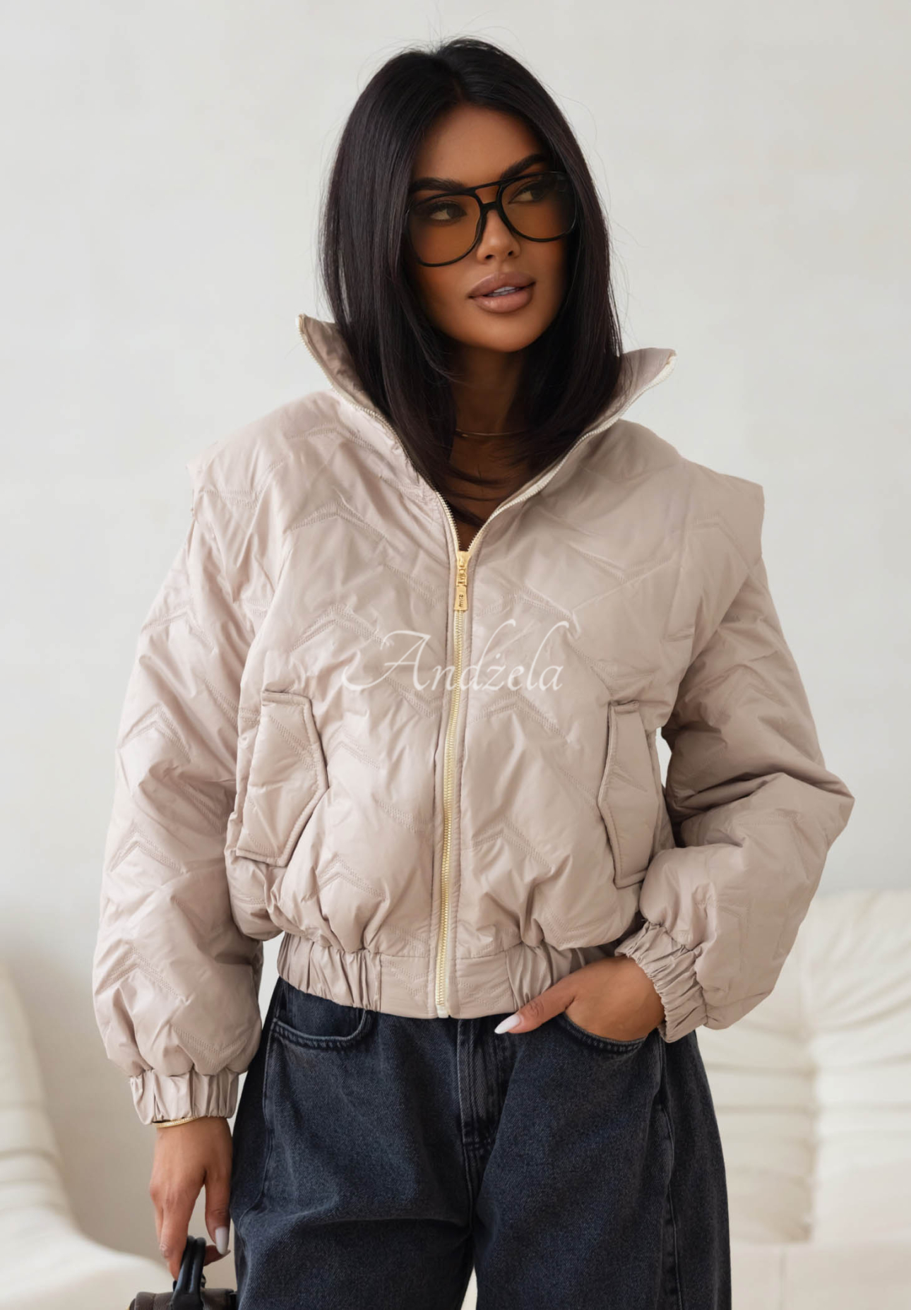 Krátka prešívaná bomber bunda Drizzle Days béžová