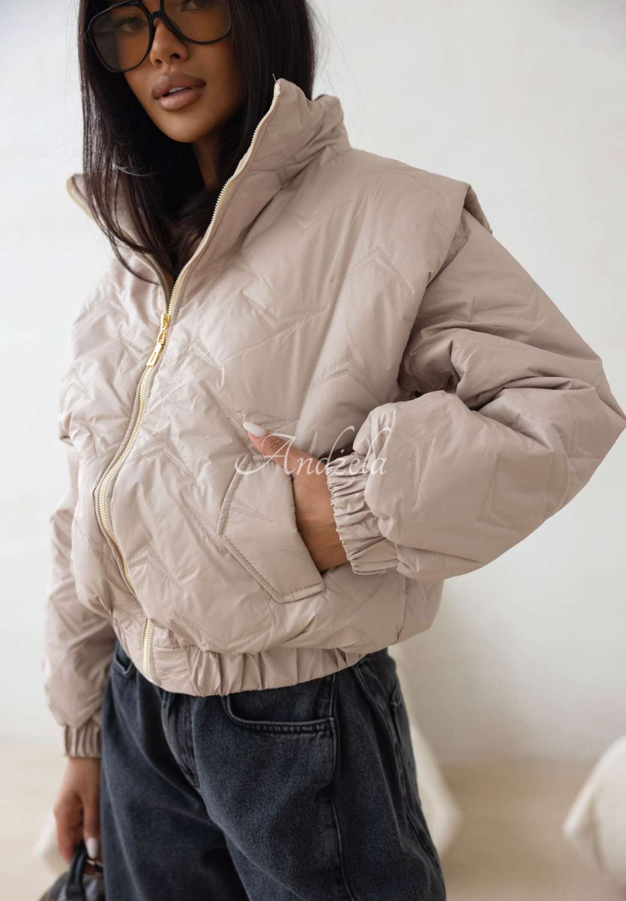 Krátka prešívaná bomber bunda Drizzle Days béžová