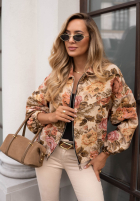 Żakardowa Bunda bomberka w kwiaty Secret Bloom béžová
