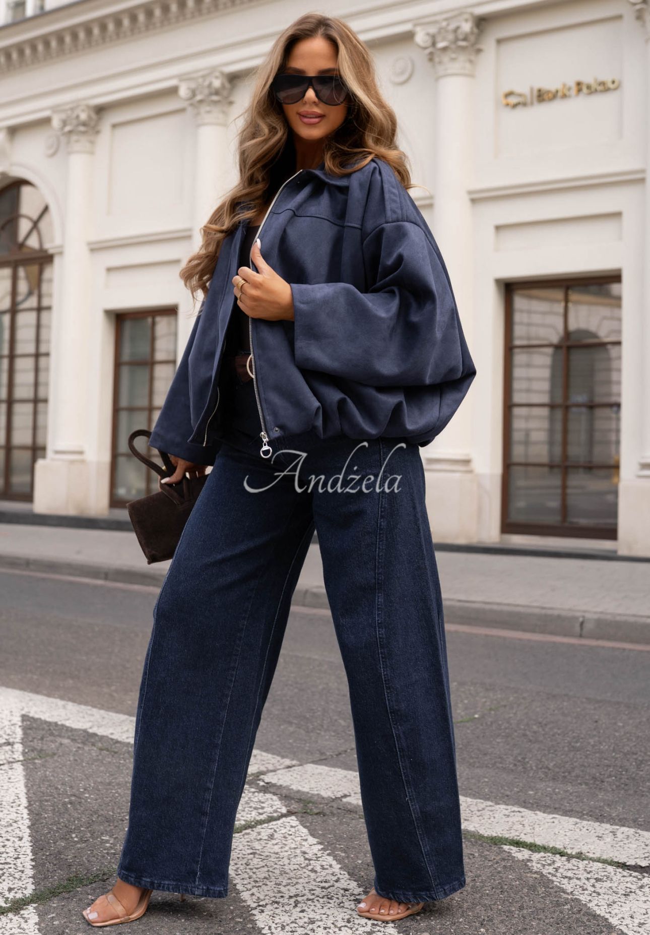 Semišová oversize bomber bunda Early Season tmavomodrá