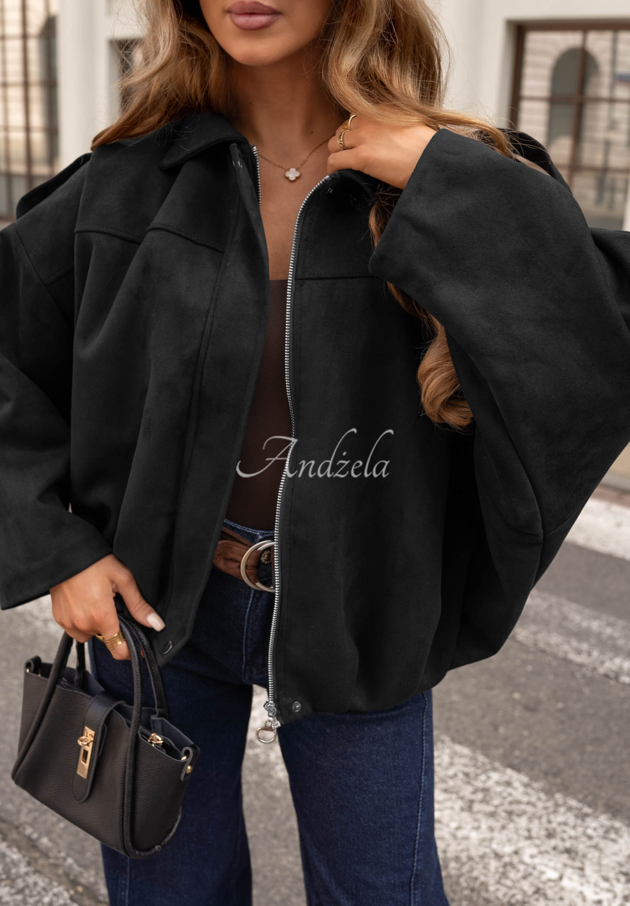 Semišová oversize bomber bunda Early Season čierna