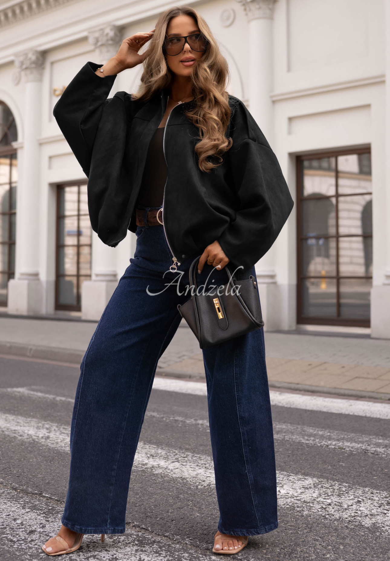 Semišová oversize bomber bunda Early Season čierna