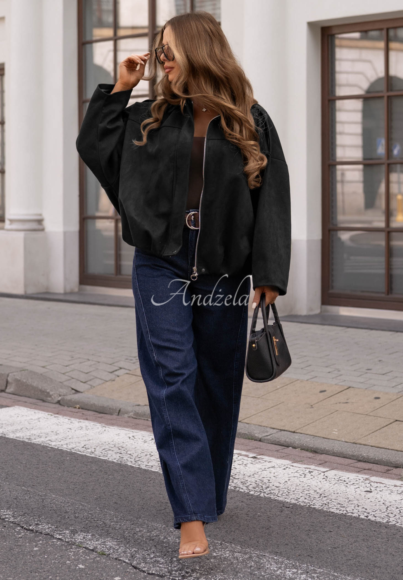 Semišová oversize bomber bunda Early Season čierna