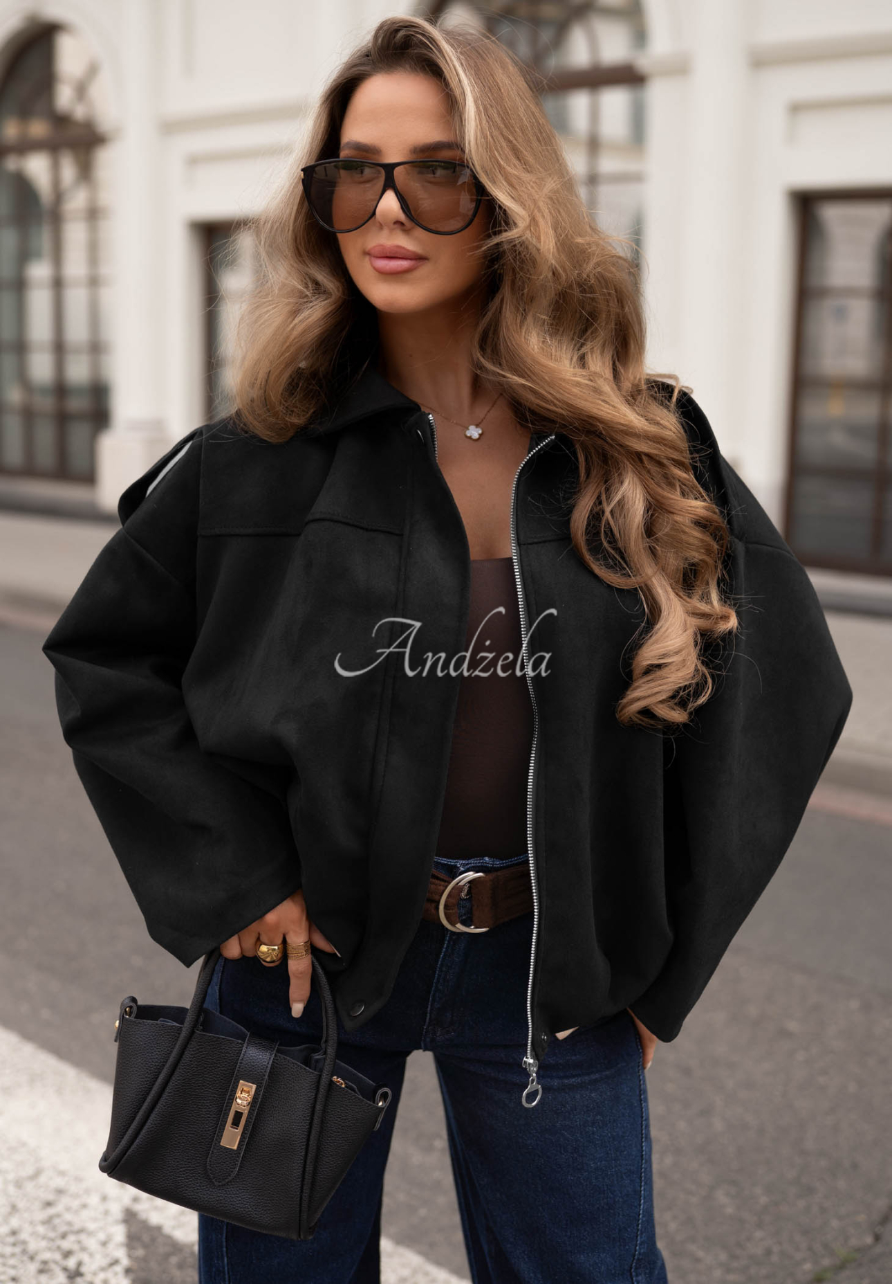 Semišová oversize bomber bunda Early Season čierna