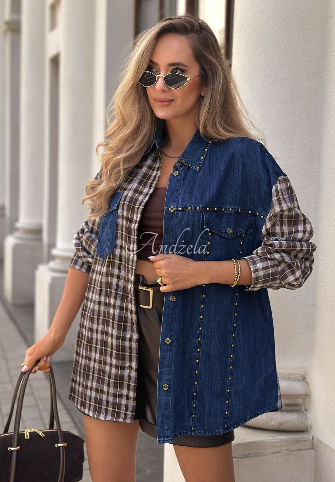 Džínsová károvaná košeľa Rainy Charm modro-čokoládová