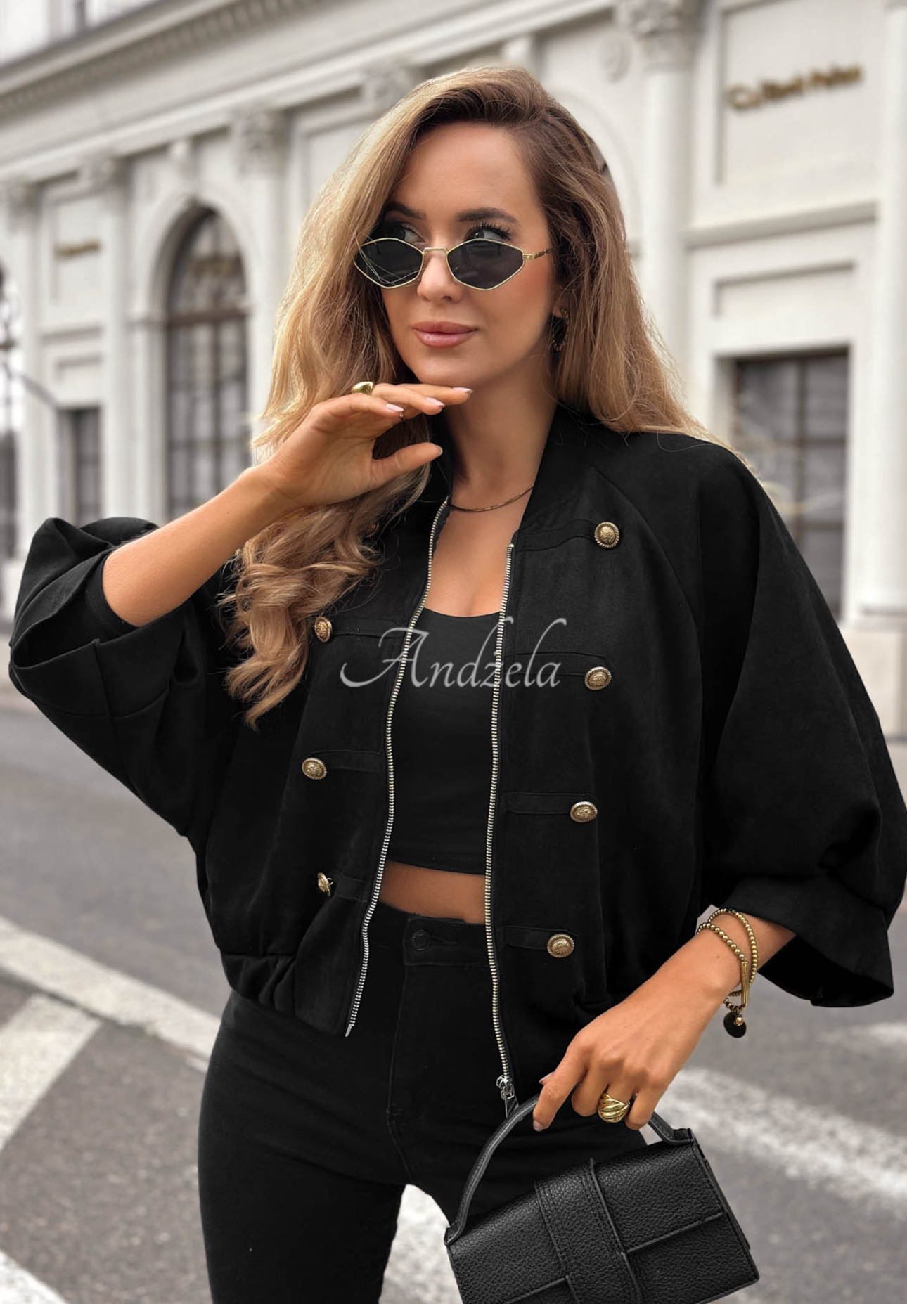Semišová bunda vo vojenskom štýle Elegant Force čierna