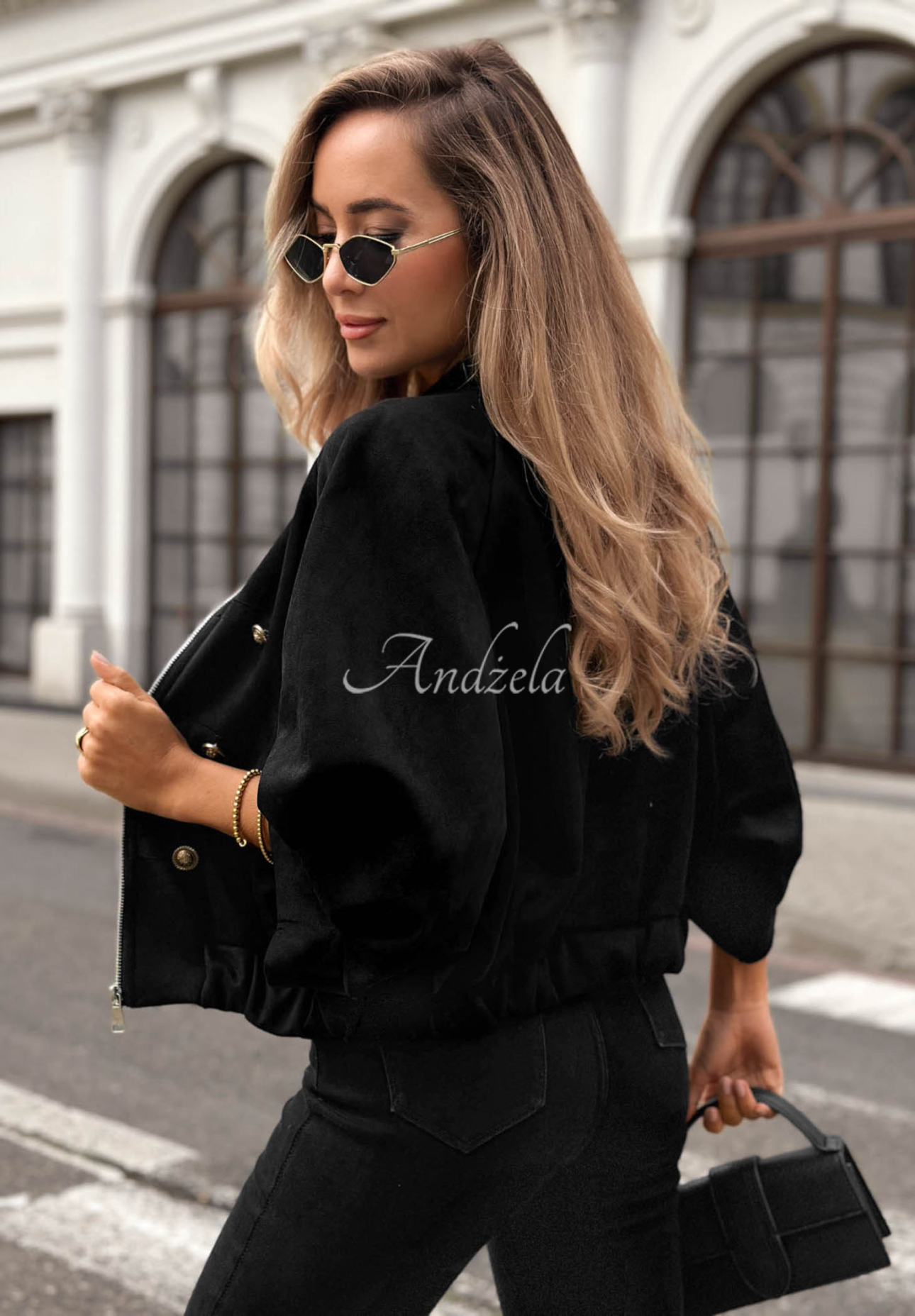 Semišová bunda vo vojenskom štýle Elegant Force čierna