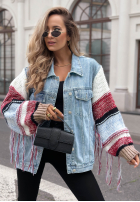 džínsová Bunda katana ze sweterkowymi rękawami Modern Knit svetlomodrá