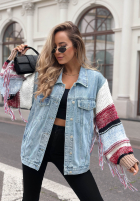 džínsová Bunda katana ze sweterkowymi rękawami Modern Knit svetlomodrá