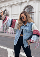 džínsová Bunda katana ze sweterkowymi rękawami Modern Knit svetlomodrá