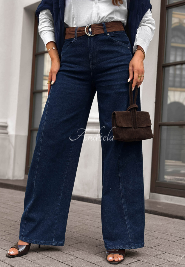 Dž&iacute;nsy wide leg s opaskom Urban Flam tmavomodr&eacute;