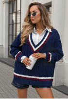 Sveter oversize z dekoltem Casual Girl tmavomodrý