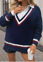 Sveter oversize z dekoltem Casual Girl tmavomodrý
