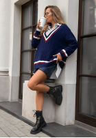 Sveter oversize z dekoltem Casual Girl tmavomodrý